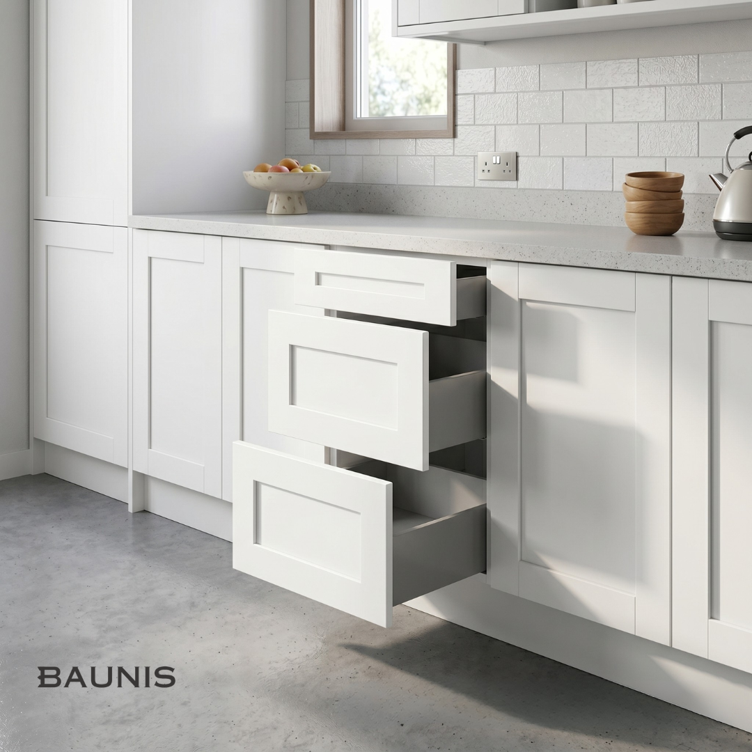 flat pack three drawer base cabinet rta particle board