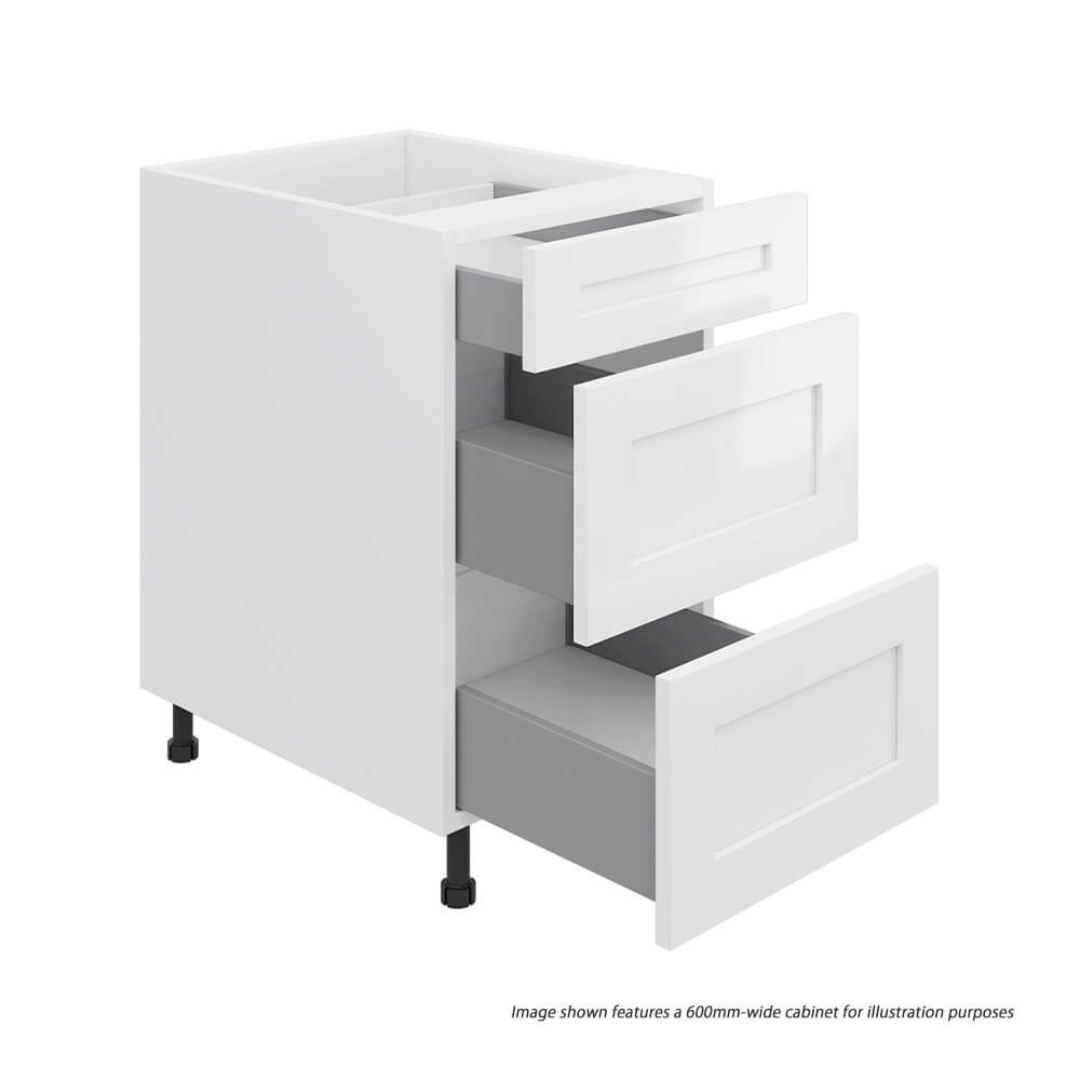 flat pack three drawer base cabinet rta particle board